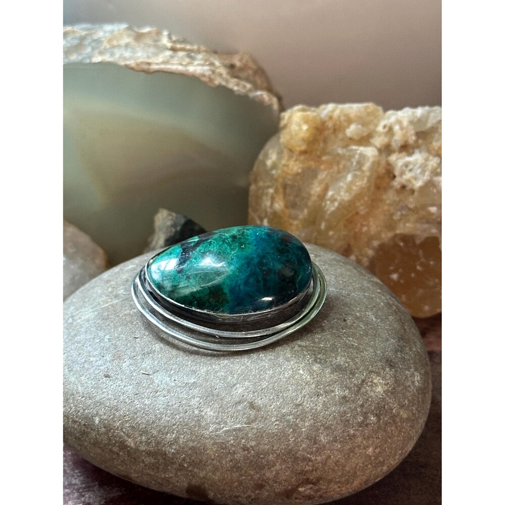 Vintage Israeli 925 Sterling Silver Brooch Pendant – Blue Green Chrysocolla Eila